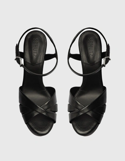 Keefa Nappa Leather Platform Block High Heel  Sandals-Black