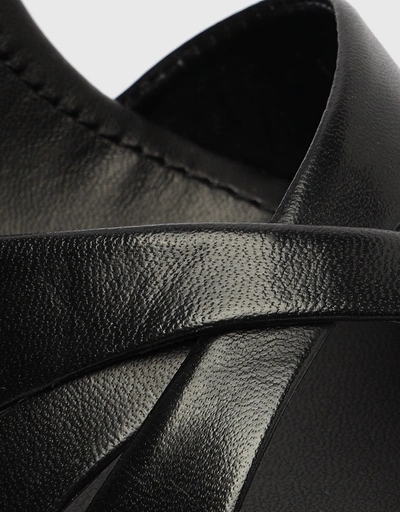 Keefa Nappa Leather Platform Block High Heel  Sandals-Black