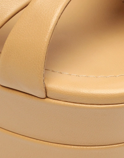 Keefa Nappa Leather Platform Block High Heel  Sandals-Light Beige