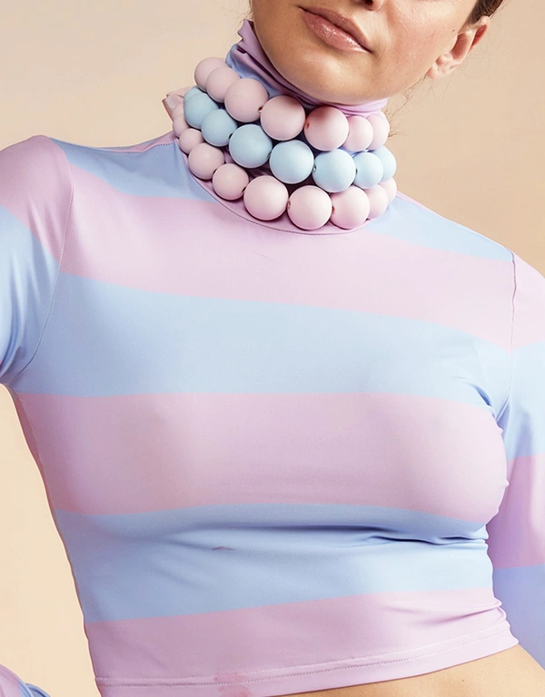 Cynthia Rowley 短版條紋高領上衣-Pink and Blue