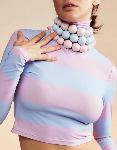 Cropped Striped Turtle Neck Top-Pink and Blue