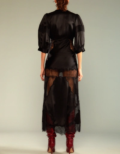 Lure Lace Silk Midi Dress-Black