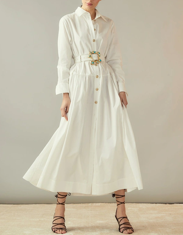 Cynthia Rowley Perennial Shirt Midi Dress-White