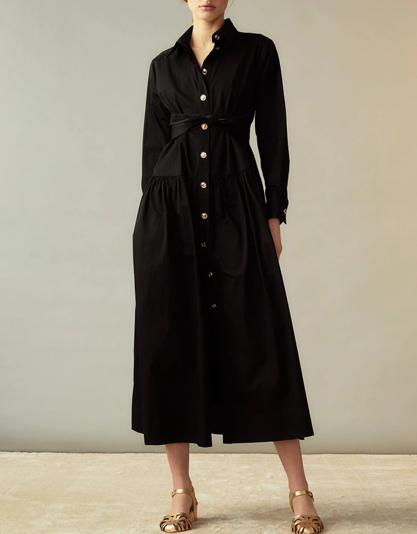 Cynthia Rowley Perennial Shirt Midi Dress-Black