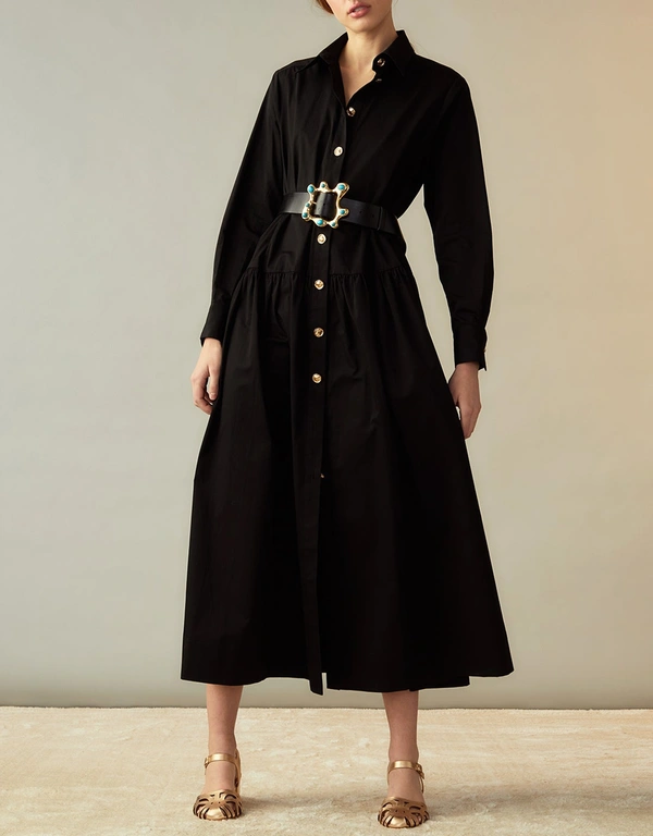 Cynthia Rowley Perennial Shirt Midi Dress-Black