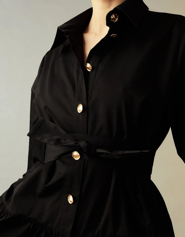 Cynthia Rowley Perennial 襯衫中長洋裝-Black