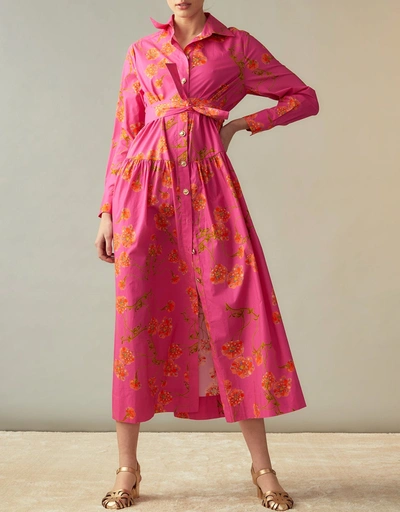Perennial Shirt Midi Dress-Pink Floral