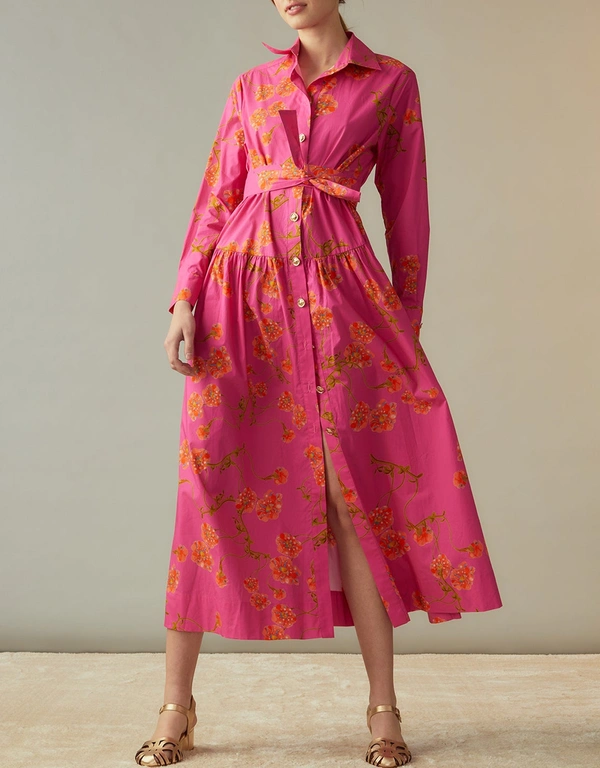 Cynthia Rowley Perennial Shirt Midi Dress-Pink Floral