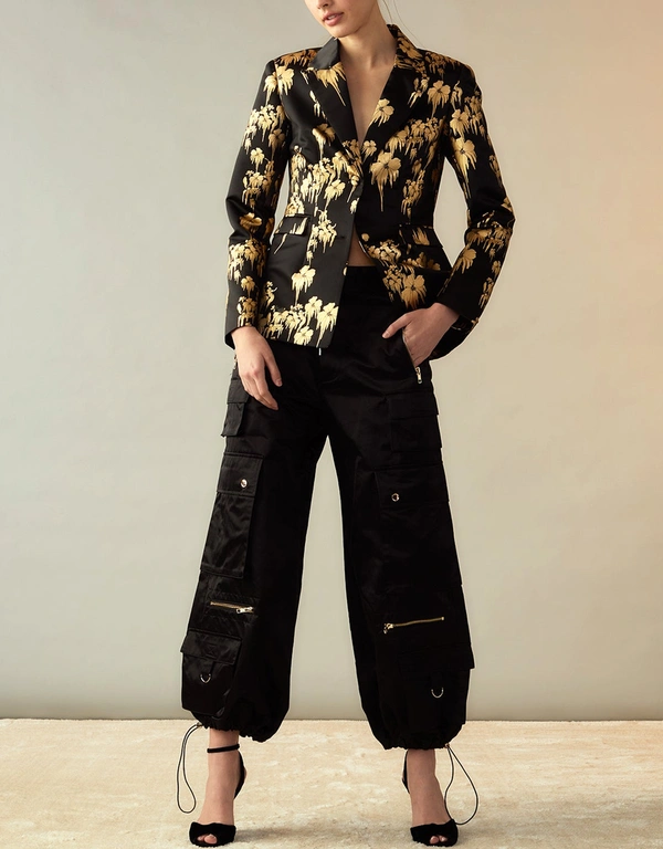 Cynthia Rowley Dripping In Gold Fitted Blazer-Gold Foil