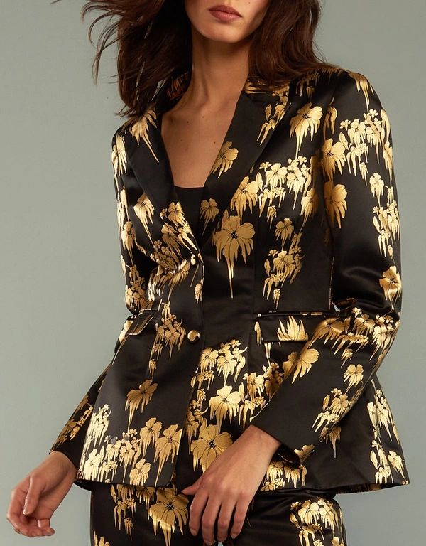 Cynthia Rowley Dripping In Gold Fitted Blazer-Gold Foil