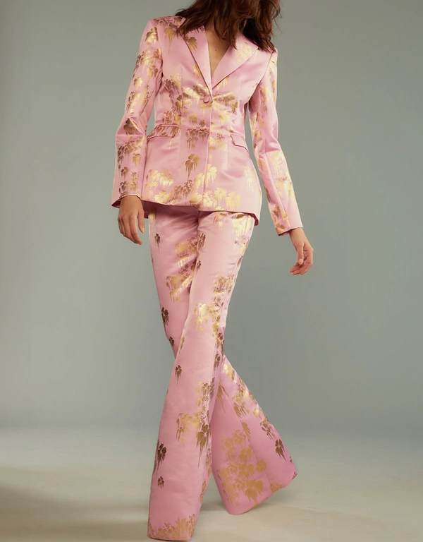 Cynthia Rowley Dripping In Gold Fitted Blazer-Blush Gold Foil