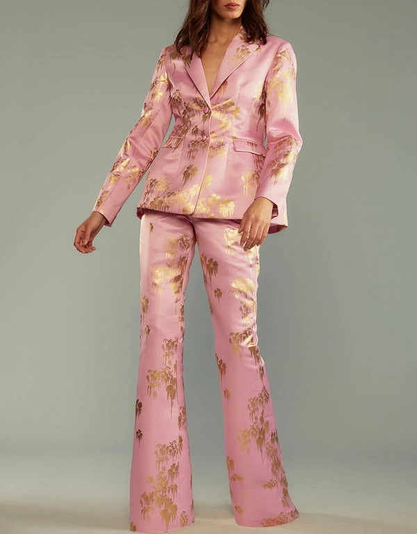 Cynthia Rowley Dripping In Gold Fitted Blazer-Blush Gold Foil