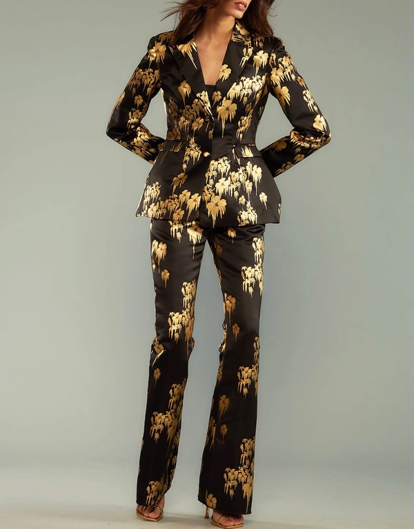 Cynthia Rowley Dripping In Gold Straight Leg Pants-Gold Foil