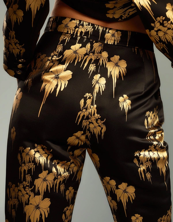 Cynthia Rowley Dripping In Gold Straight Leg Pants-Gold Foil
