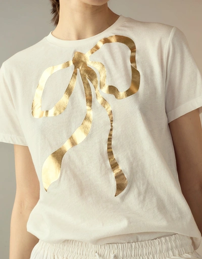 Gold Foil Printed Bow Tee-White