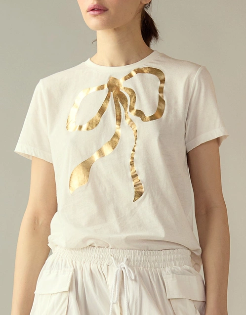 Gold Foil Printed Bow Tee-White