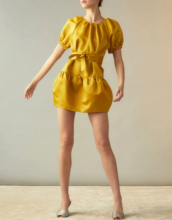 Cynthia Rowley Luna Tulip Satin Mini Dress-Gold