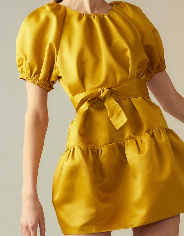 Cynthia Rowley Luna Tulip Satin Mini Dress-Gold