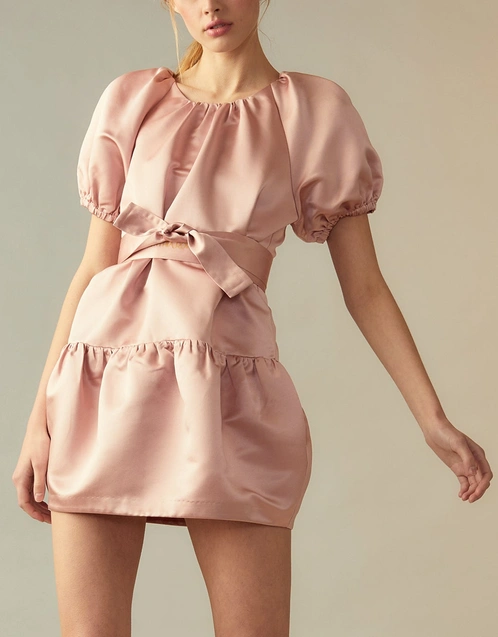 Luna 鬱金香緞面迷你裙洋裝-Pink