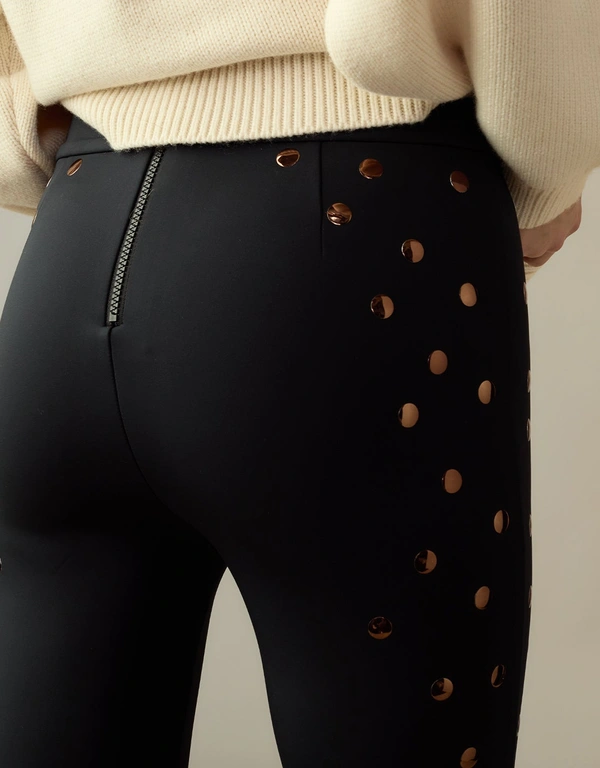 Cynthia Rowley Studded Bonded Flare Pants-Black