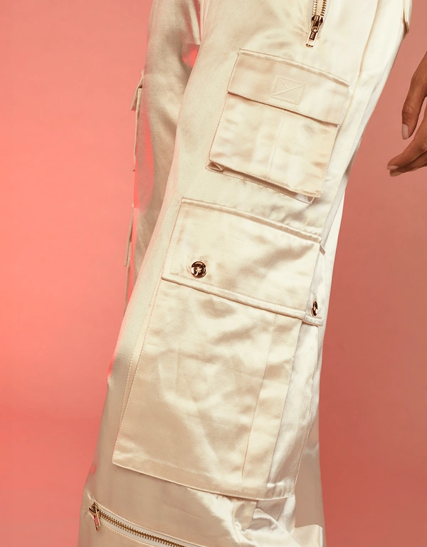 Cynthia Rowley Satin Cargo Pants-White