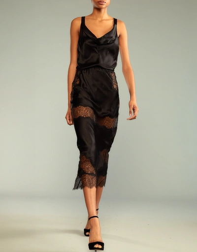 Lya Silk Lace Midi Skirt-Black