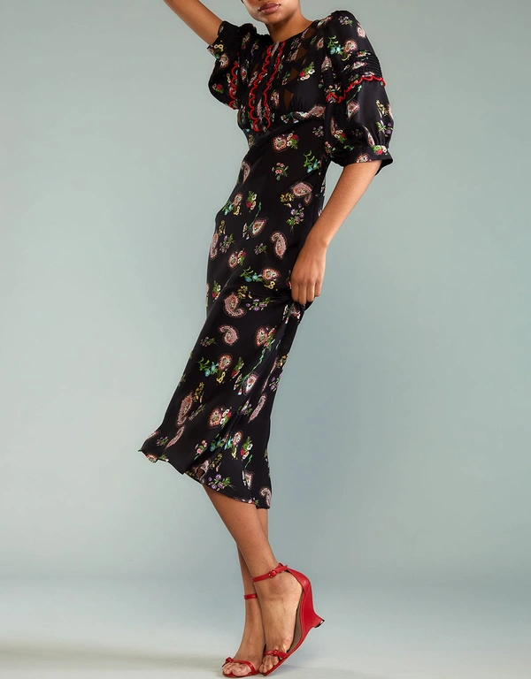 Cynthia Rowley Midnight Garden Silk Print Midi Dress
