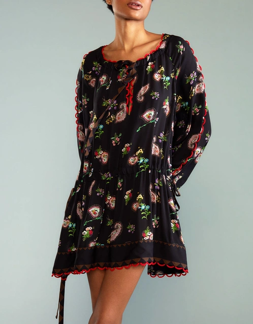 Midnight Garden Silk Print Mini Dress