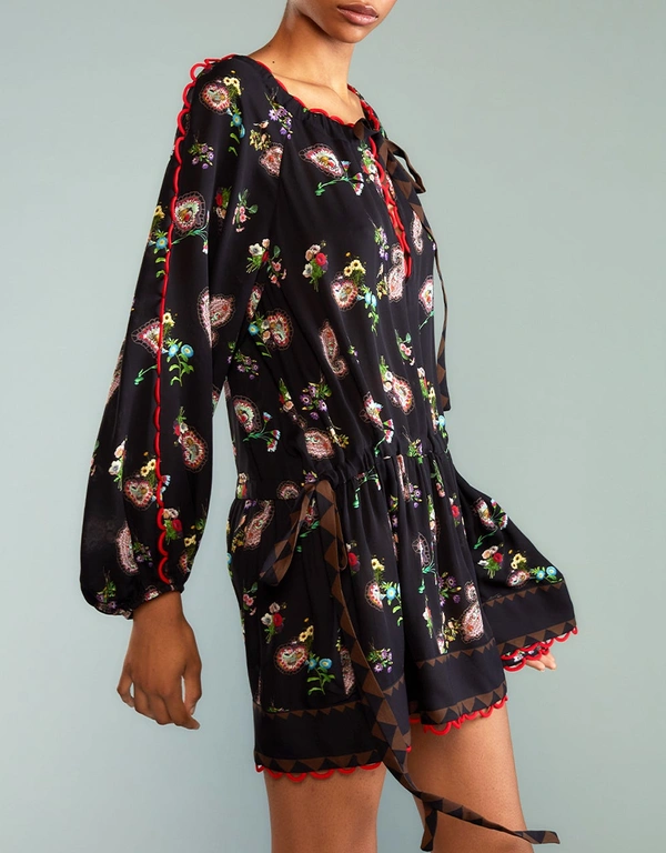 Cynthia Rowley Midnight Garden Silk Print Mini Dress
