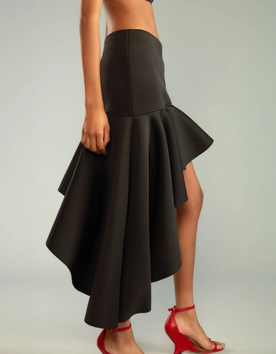 Asymmetrical Flounce Mini Skirt-Black