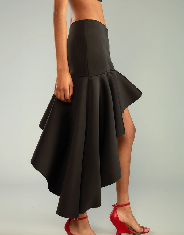 Cynthia Rowley Asymmetrical Flounce Mini Skirt-Black