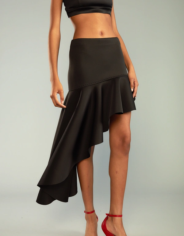 Cynthia Rowley Asymmetrical Flounce Mini Skirt-Black