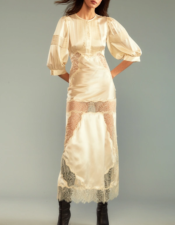 Cynthia Rowley Lure Lace Midi Dress-Ivory