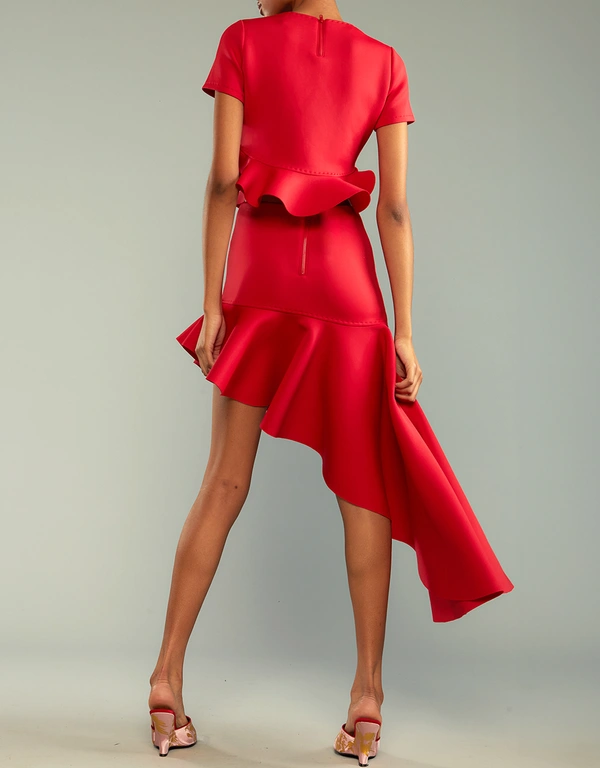 Cynthia Rowley Asymmetrical Flounce Mini Skirt-Red