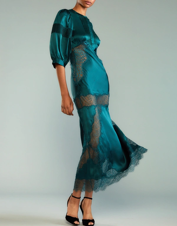 Cynthia Rowley Lure Lace Midi Dress-Teal