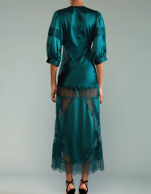 Cynthia Rowley Lure Lace Midi Dress-Teal