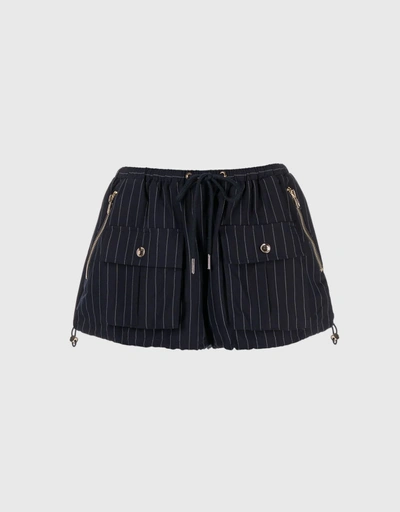 Pinstripe Cargo Bloomer Shorts-Navy