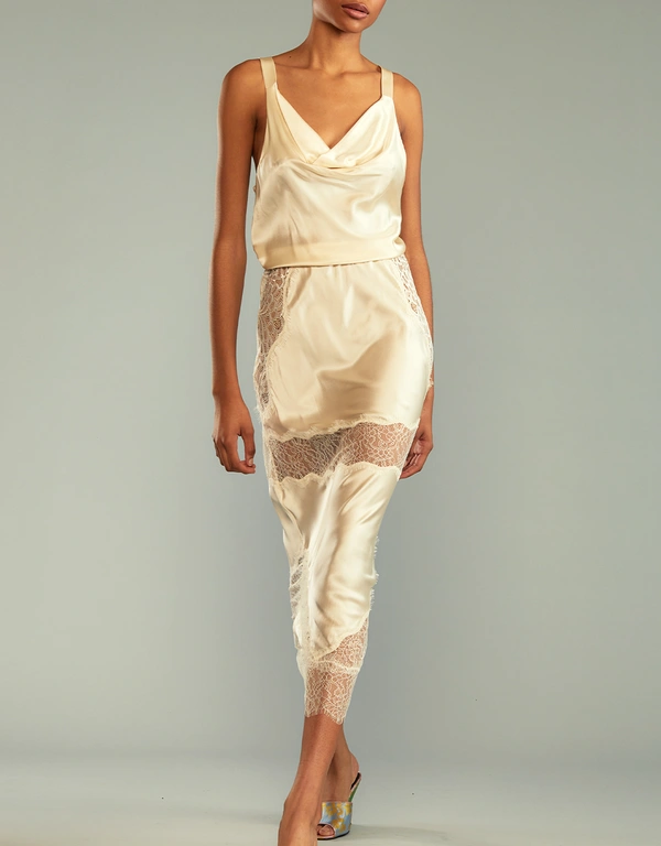 Cynthia Rowley Lya Silk Lace Midi Skirt-Ivory