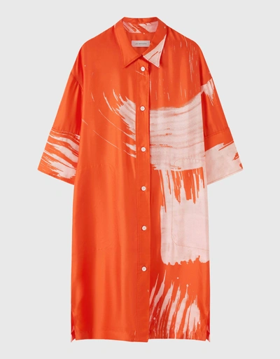 Pip Silk Unique Printed  Midi Shirt Dress