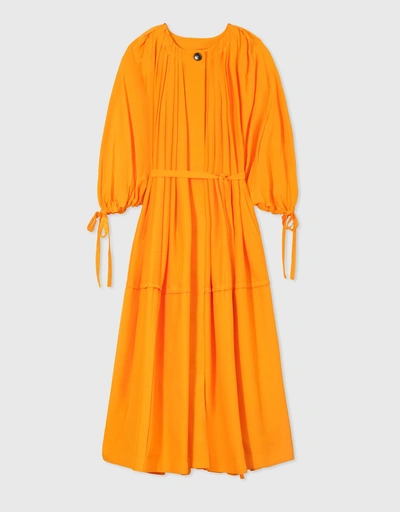 Habotai Bubble Midi Dress-Orange
