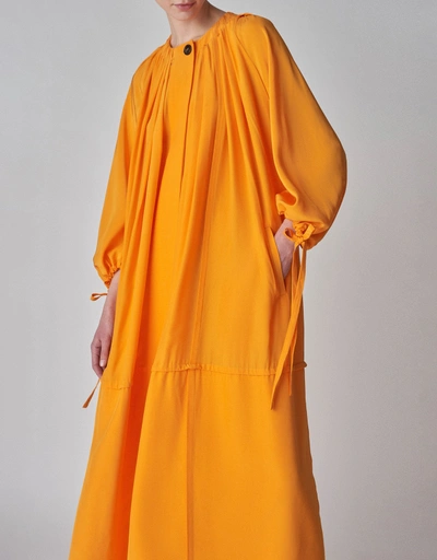 Habotai 泡泡袖中長洋裝-Orange