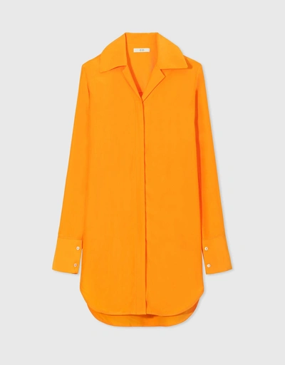 Habotai Shirt Midi Dress-Orange