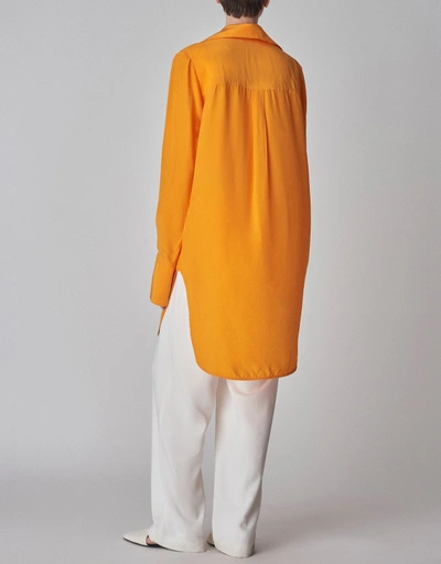 Habotai 襯衫式中長洋裝-Orange