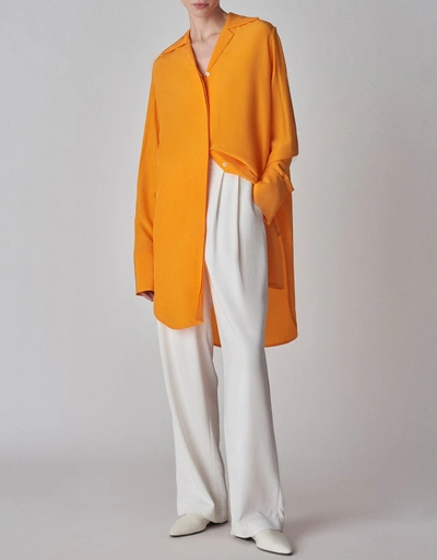 Habotai Shirt Midi Dress-Orange