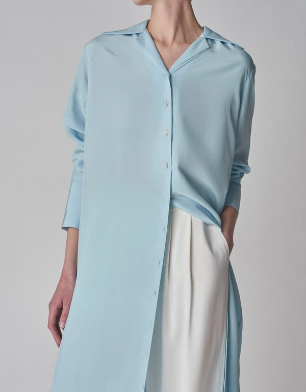 Co Habotai Shirt Midi Dress-Blue