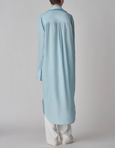 Habotai Shirt Midi Dress-Blue