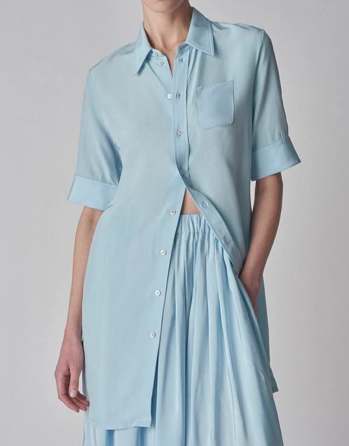 Habotai Fitted Shirt Mini Dress-Blue