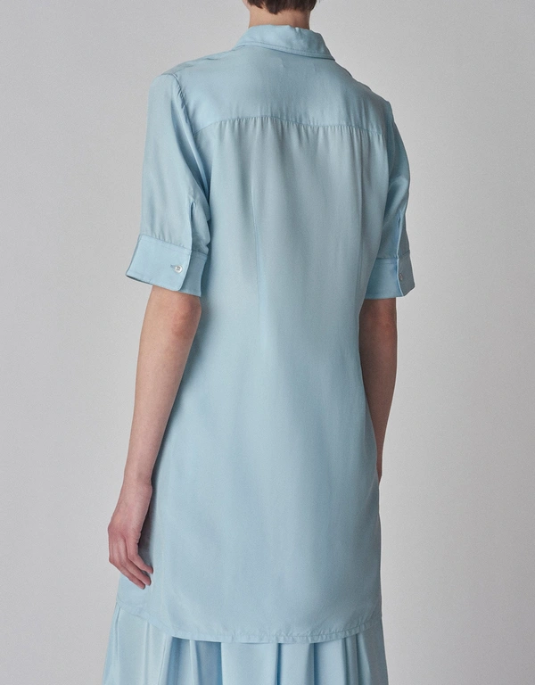 Co Habotai Fitted Shirt Mini Dress-Blue