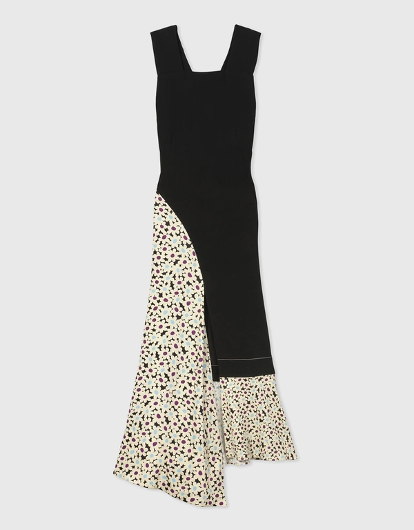Co Floral Print Patchwork Maxi Dress-Black