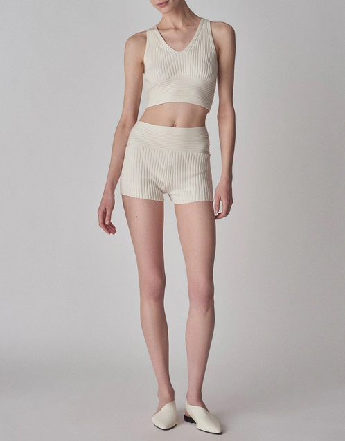 Silk Knit Shorts-Ivory